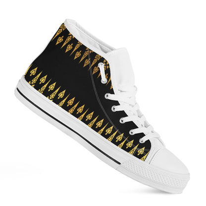 Gold And Black Thai Pattern Print White High Top Shoes