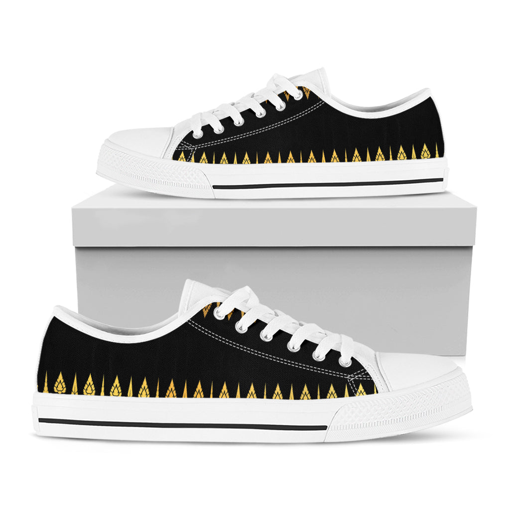Gold And Black Thai Pattern Print White Low Top Shoes