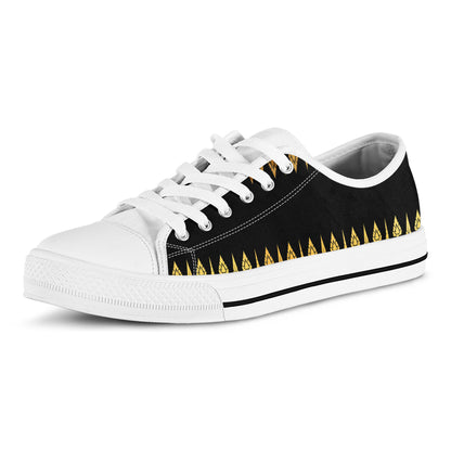 Gold And Black Thai Pattern Print White Low Top Shoes