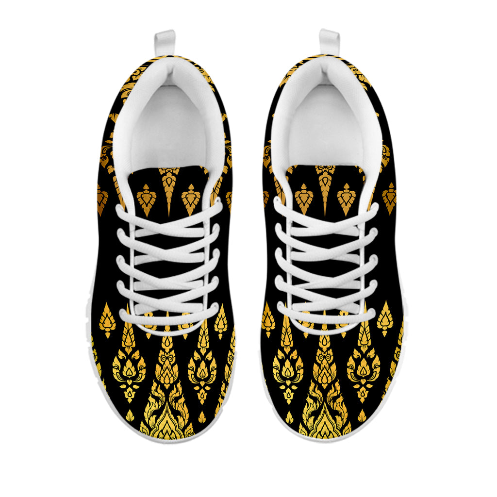 Gold And Black Thai Pattern Print White Sneakers