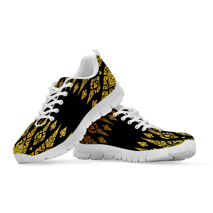 Gold And Black Thai Pattern Print White Sneakers