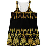 Gold And Black Thai Pattern Print Women's Racerback Tank Top