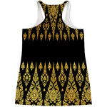 Gold And Black Thai Pattern Print Women's Racerback Tank Top