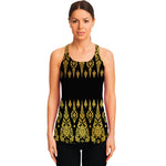 Gold And Black Thai Pattern Print Women's Racerback Tank Top