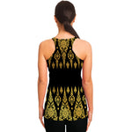 Gold And Black Thai Pattern Print Women's Racerback Tank Top