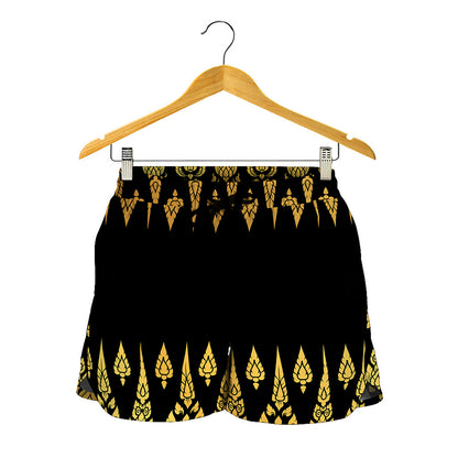 Gold And Black Thai Pattern Print Women's Shorts