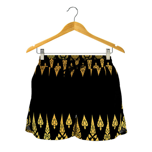 Gold And Black Thai Pattern Print Women's Shorts