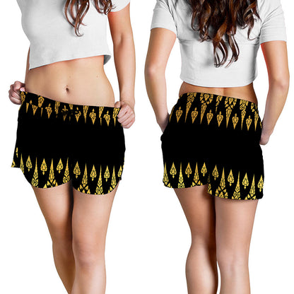 Gold And Black Thai Pattern Print Women's Shorts