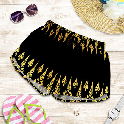 Gold And Black Thai Pattern Print Women's Shorts