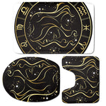 Gold And Black Virgo Sign Print 3 Piece Bath Mat Set