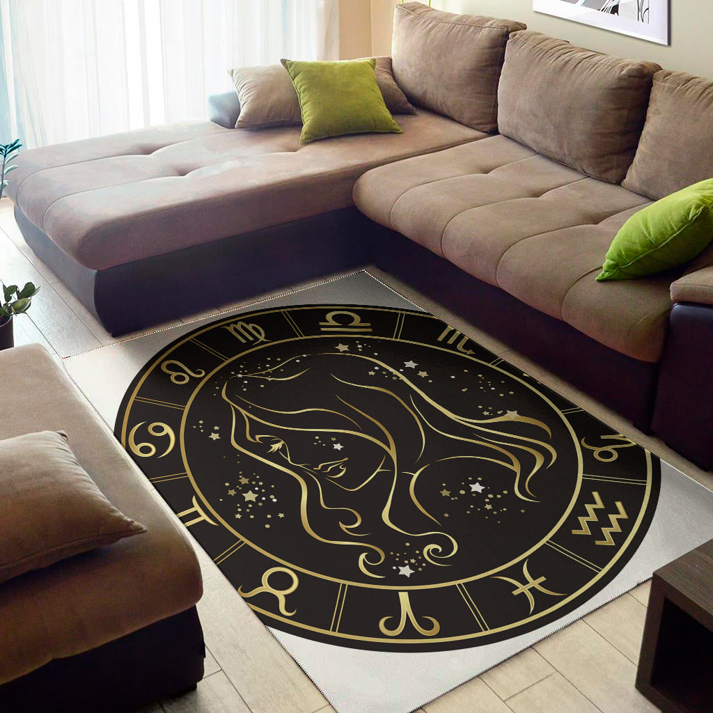 Gold And Black Virgo Sign Print Area Rug