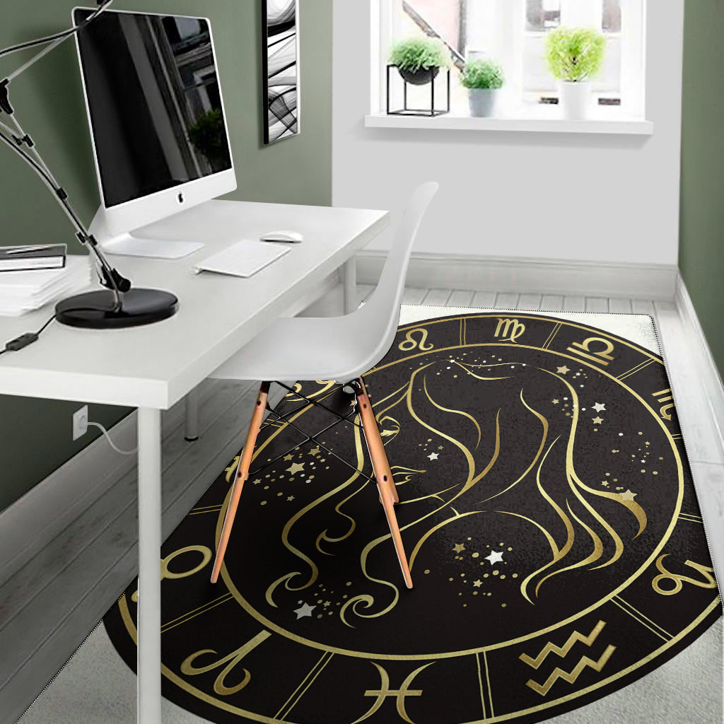 Gold And Black Virgo Sign Print Area Rug