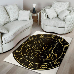 Gold And Black Virgo Sign Print Area Rug