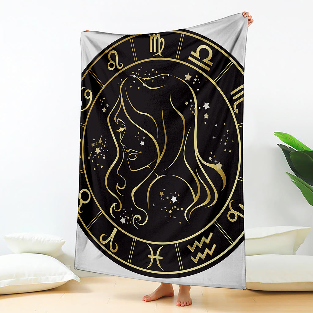 Gold And Black Virgo Sign Print Blanket