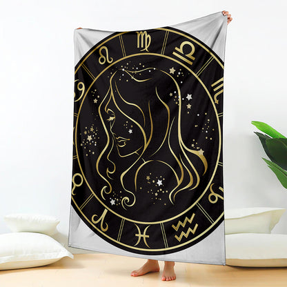 Gold And Black Virgo Sign Print Blanket