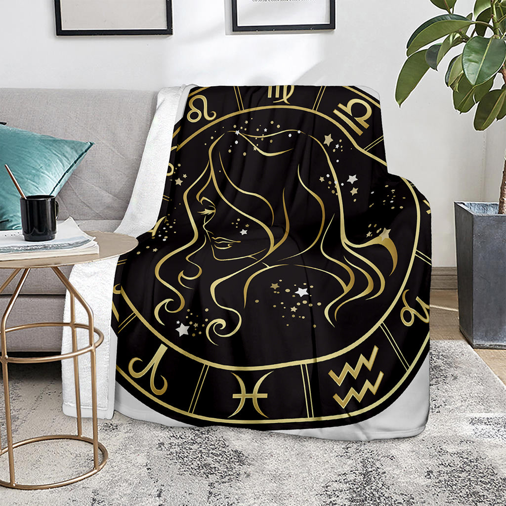 Gold And Black Virgo Sign Print Blanket