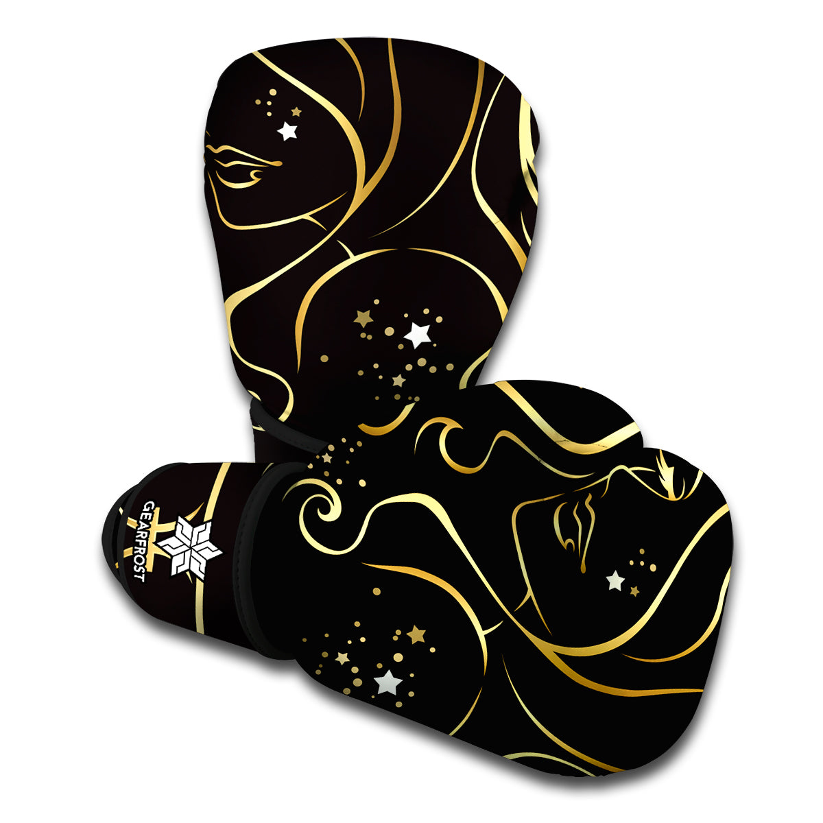 Gold And Black Virgo Sign Print Boxing Gloves
