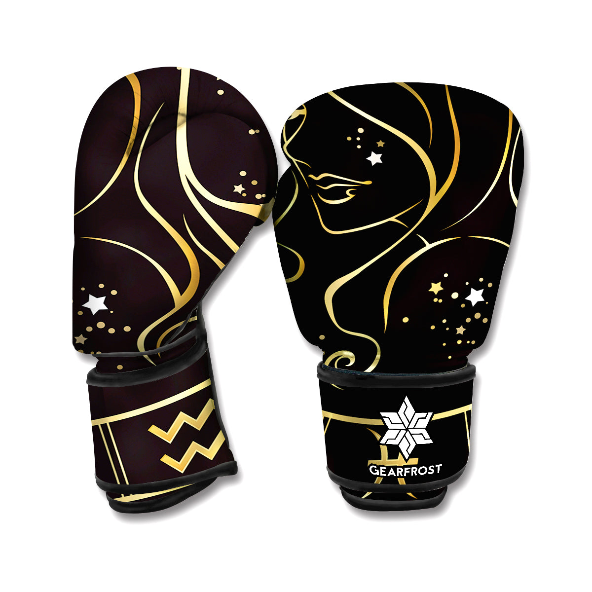 Gold And Black Virgo Sign Print Boxing Gloves