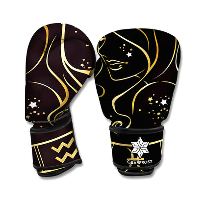 Gold And Black Virgo Sign Print Boxing Gloves