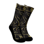 Gold And Black Virgo Sign Print Crew Socks