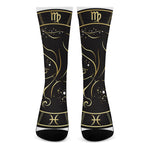 Gold And Black Virgo Sign Print Crew Socks