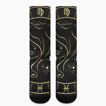 Gold And Black Virgo Sign Print Crew Socks