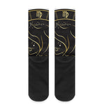 Gold And Black Virgo Sign Print Crew Socks