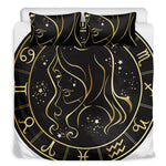 Gold And Black Virgo Sign Print Duvet Cover Bedding Set