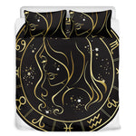 Gold And Black Virgo Sign Print Duvet Cover Bedding Set