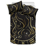Gold And Black Virgo Sign Print Duvet Cover Bedding Set