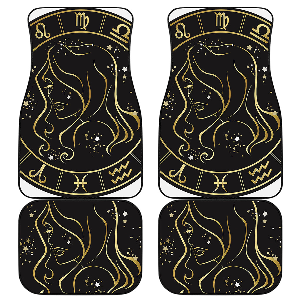 Gold And Black Virgo Sign Print Front and Back Car Floor Mats