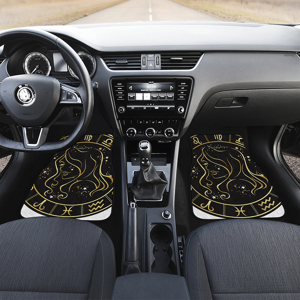 Gold And Black Virgo Sign Print Front and Back Car Floor Mats