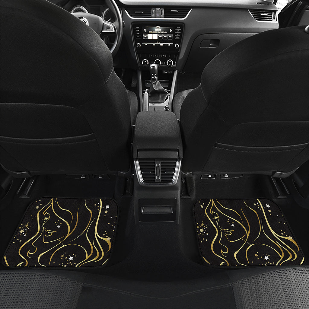 Gold And Black Virgo Sign Print Front and Back Car Floor Mats