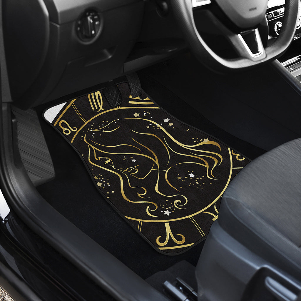 Gold And Black Virgo Sign Print Front and Back Car Floor Mats