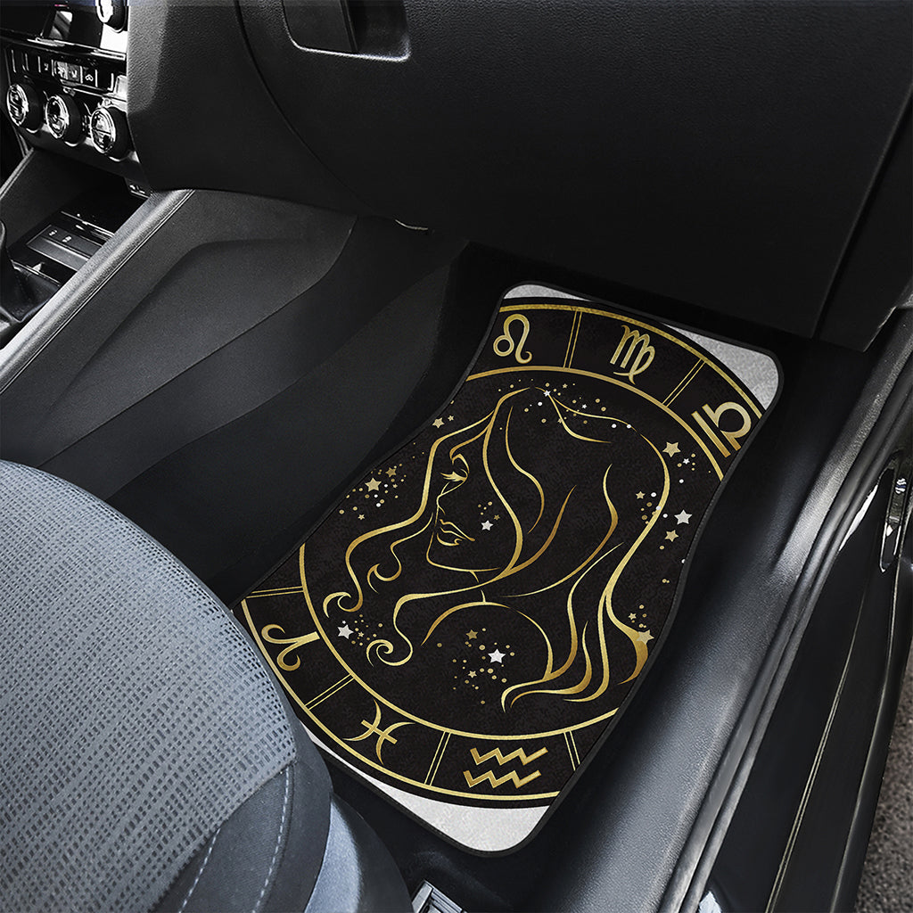 Gold And Black Virgo Sign Print Front and Back Car Floor Mats