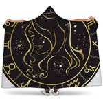 Gold And Black Virgo Sign Print Hooded Blanket