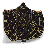 Gold And Black Virgo Sign Print Hooded Blanket
