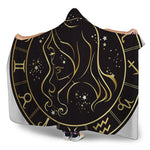 Gold And Black Virgo Sign Print Hooded Blanket