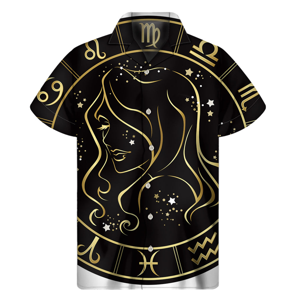 Gold And Black Virgo Sign Print Men's Short Sleeve Shirt