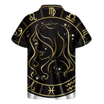 Gold And Black Virgo Sign Print Men's Short Sleeve Shirt