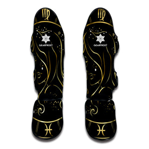 Gold And Black Virgo Sign Print Muay Thai Shin Guard