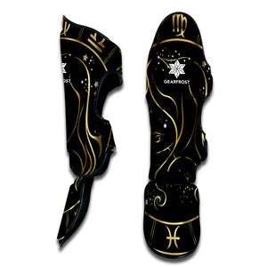 Gold And Black Virgo Sign Print Muay Thai Shin Guard