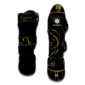 Gold And Black Virgo Sign Print Muay Thai Shin Guard