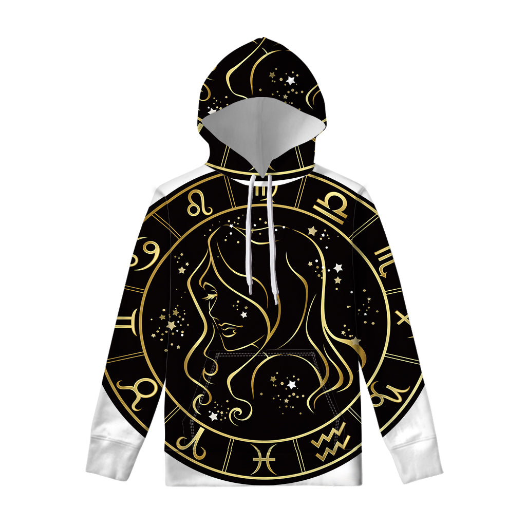 Gold And Black Virgo Sign Print Pullover Hoodie