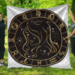 Gold And Black Virgo Sign Print Quilt