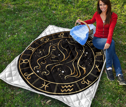 Gold And Black Virgo Sign Print Quilt