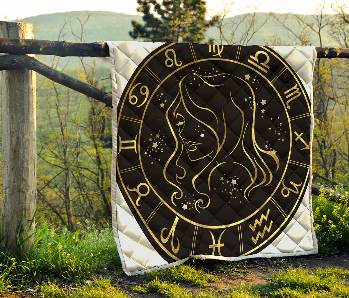 Gold And Black Virgo Sign Print Quilt