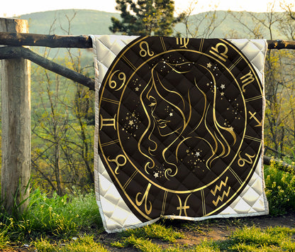 Gold And Black Virgo Sign Print Quilt