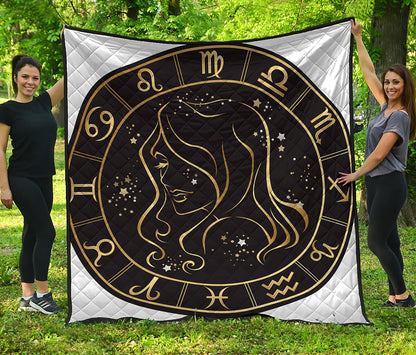 Gold And Black Virgo Sign Print Quilt
