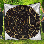 Gold And Black Virgo Sign Print Quilt